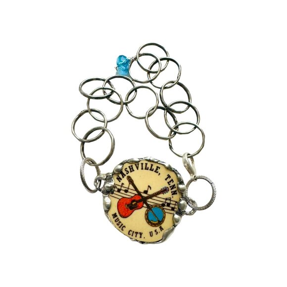 Music City Usa Nashville Tennessee Artisan Bracelet in Silver-Blend Metalwork - Picture 2 of 13